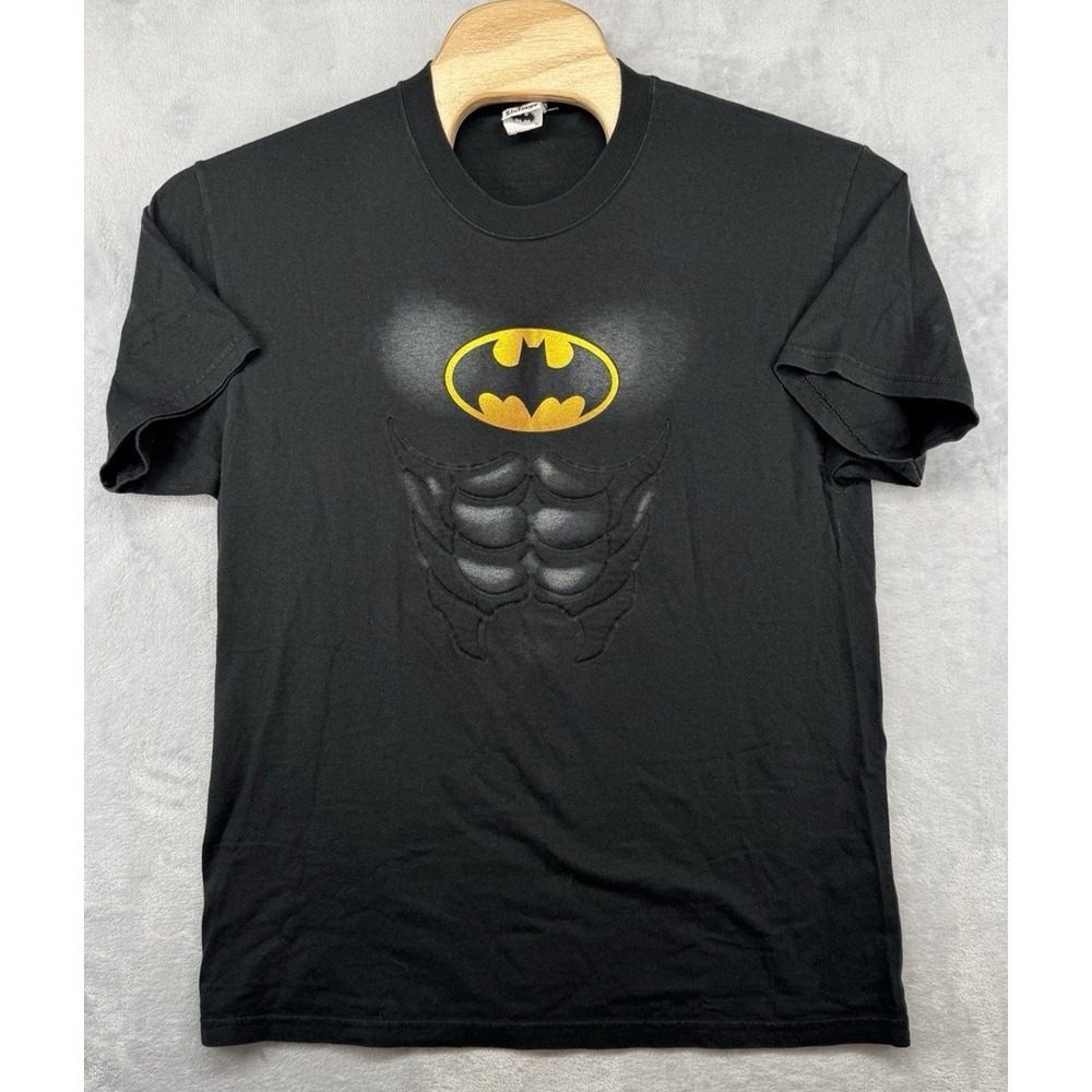 Six Flags Batman T Shirt Raised Fabric Abs Six Pack Black Vintage Men's Size L